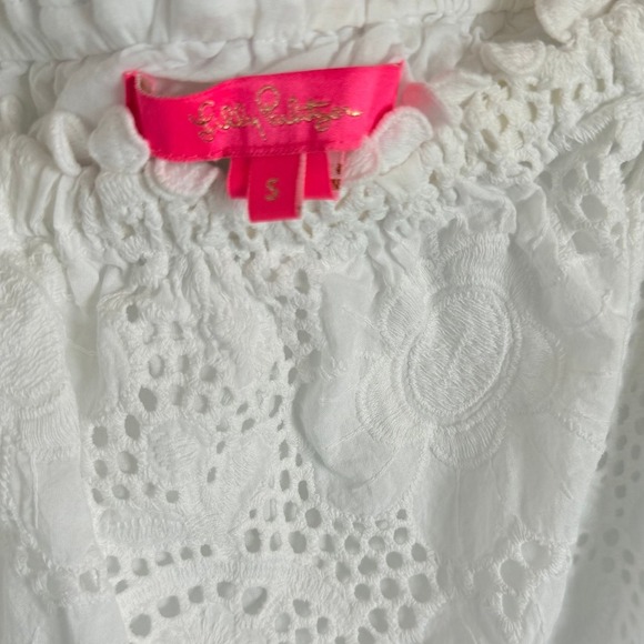 Lilly Pulitzer White Eyelet Lace Off The Shoulder Top Blouse Size S - Picture 4 of 5